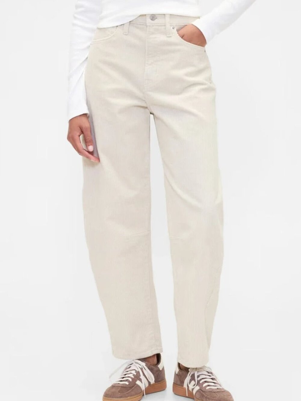 NWT  - Gap Denim High Rise Barrel Leg Corduroy Pants Size 10 / 30L Ivory Cream